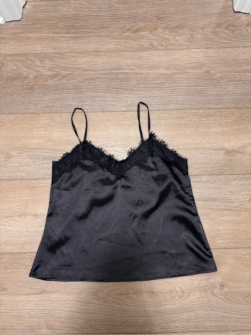 SHEIN Black Satin Lace-Trim Camisole